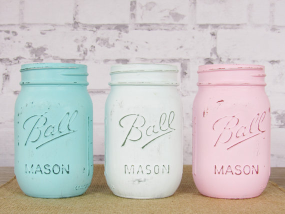 Bocaux Mason rose et bleu